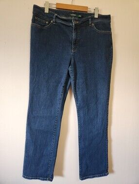 Lauren Ralph Lauren Premier Straight Jeans Dark Indigo Stretch Size 14 EUC